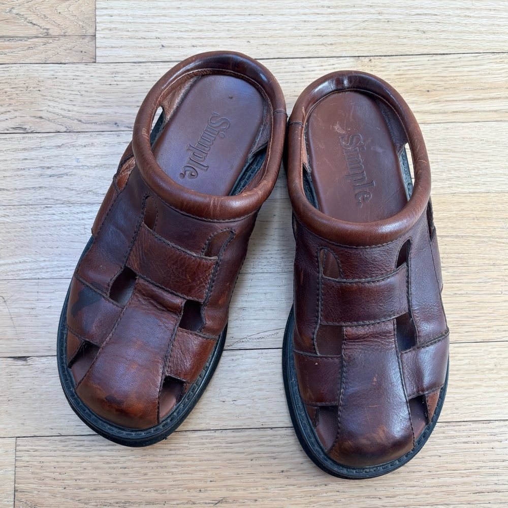 Simple Men's Brown Leather Woven Fisherman Sandals